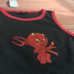 NWT urban outfitters black racer back crop top with lil hot thing devil L